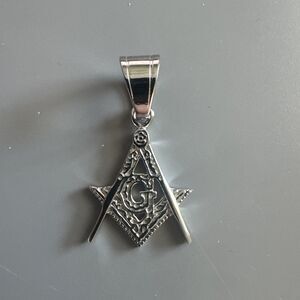 Men's Free Mason Stainless Steel Freemason Symbol Masonic Pendant Chain Silver